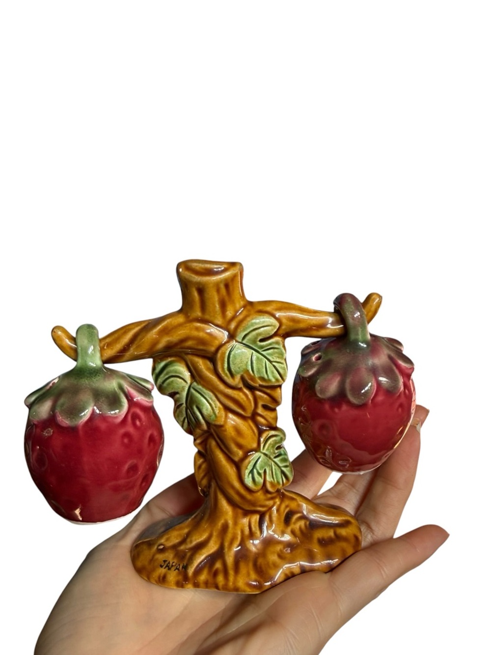 Vintage hanging strawberry salt and pepper shakers